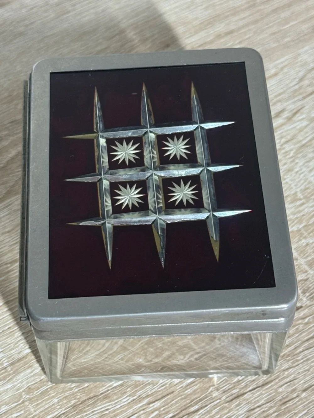Vintage German Glass Jewelry Box Starburst Lid Trinket Box